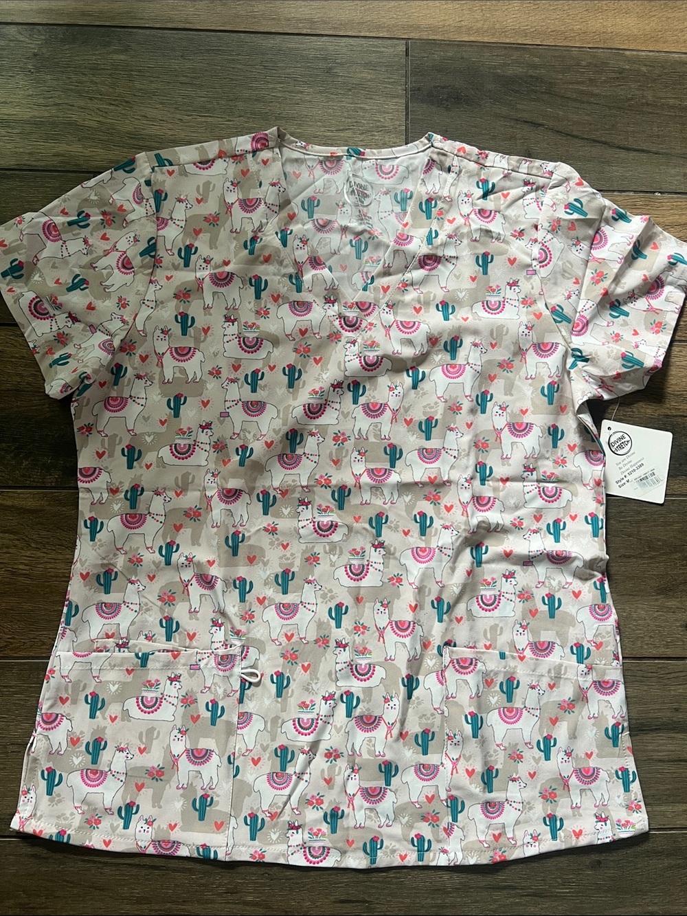 Women's Pink Llama Print Scrub Top